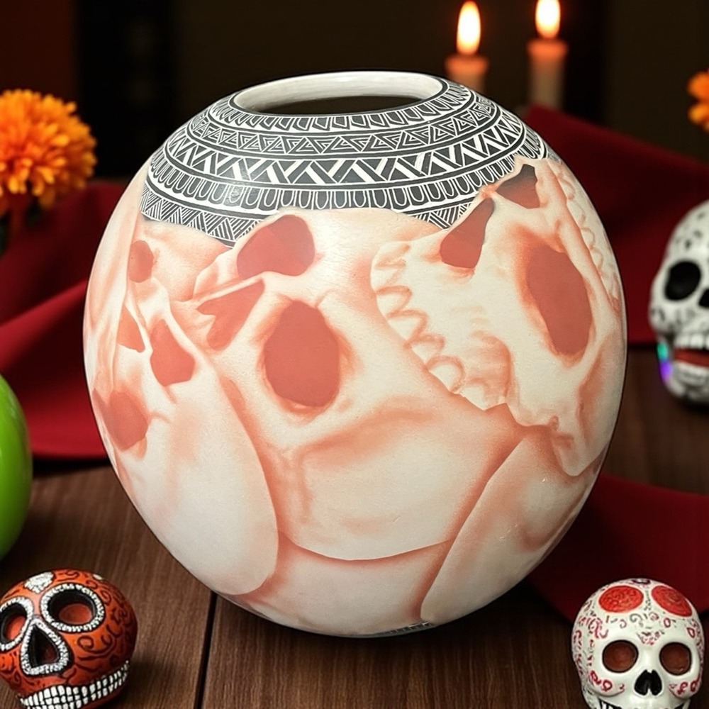 Mata Ortiz Pottery Hilario Quezada Jr Etched Skull Day Of Dead Mexican Fine Art - Picture 6 of 9